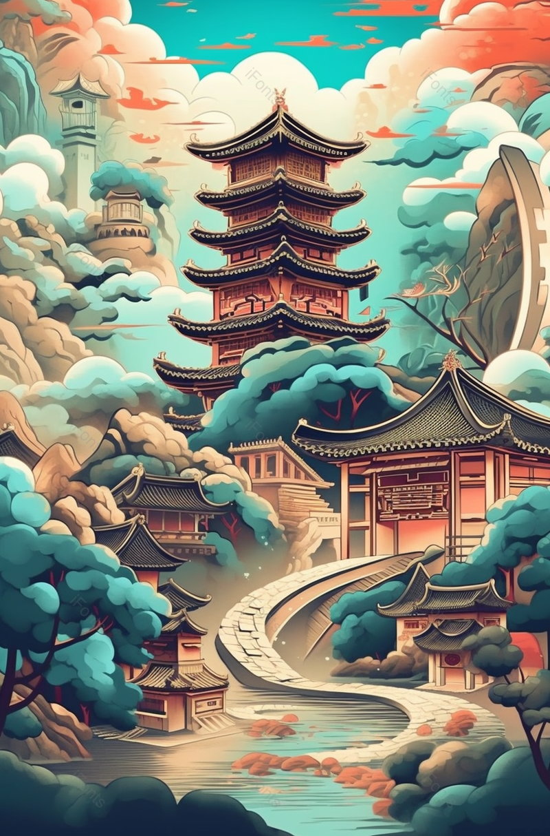 绿色树木园林古建筑,插画/手绘图,插画/手绘图库,插画/手绘图下载,插画/手绘